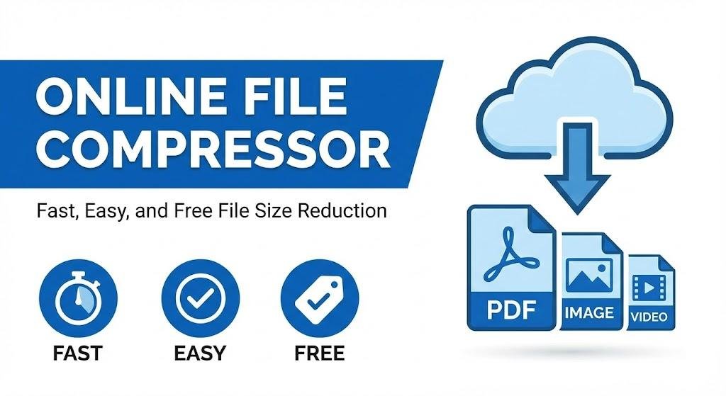 Online file compressor interface showing PDF, image, and video compression