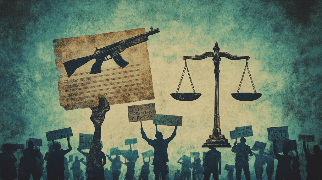Concept image showing balance between gun rights and public safety laws