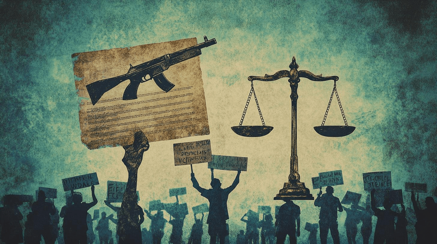 Concept image showing balance between gun rights and public safety laws